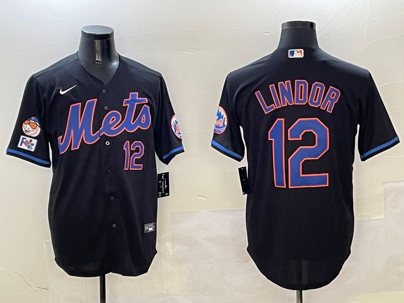 Men New York Mets #12 Lindor Black Game Fashion 2025 Nike MLB Jersey style 6->new york mets->MLB Jersey